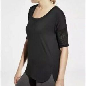 CALIA Mesh Short Sleeve Loose Black Workout Top